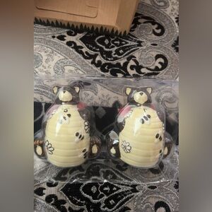 Bear Shaped Salt and Pepper Shakers - Cream and Black